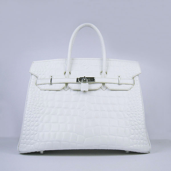 High Quality Fake Hermes Birkin 35CM Max Crocodile Veins Leather Bag White 6089